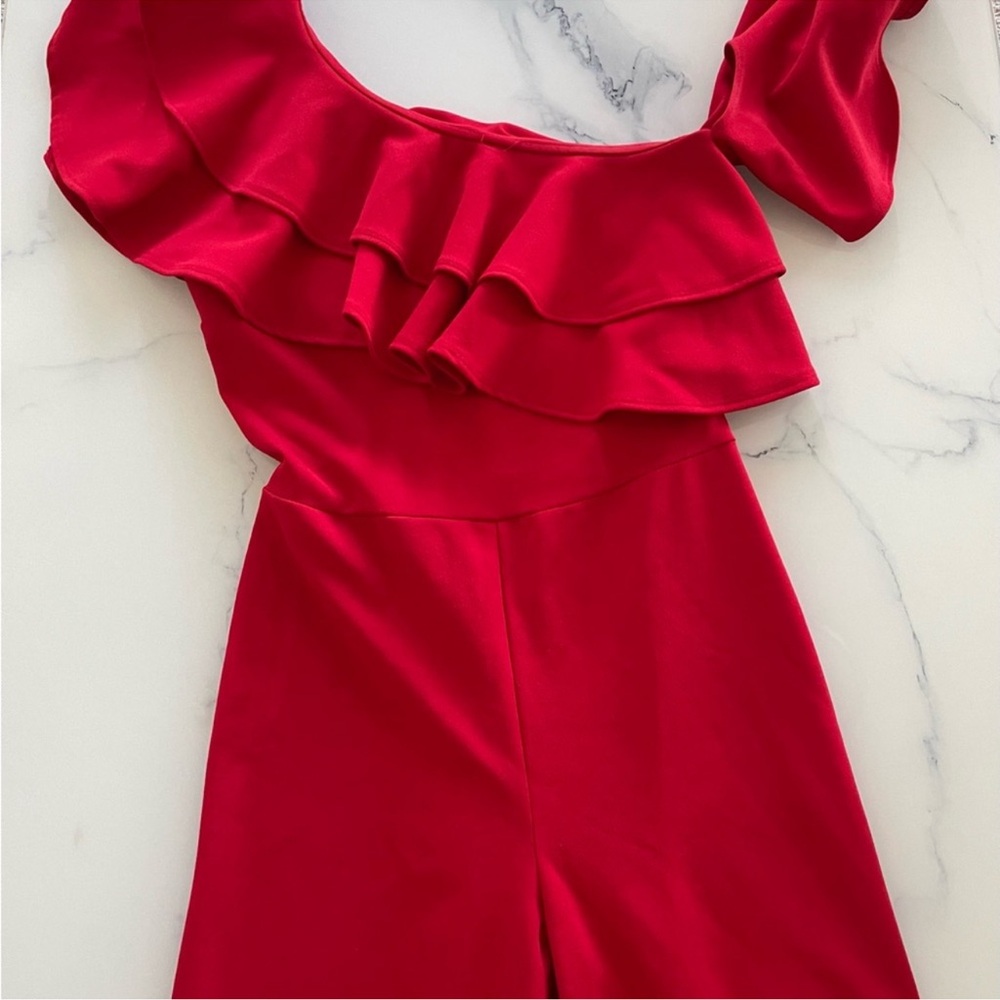 Red Off-Shoulder Jumpsuit - Picture 4 of 5